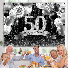 Lofaris Silver And Black Bokeh Glitter 50th Birthday Backdrop