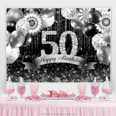 Lofaris Silver And Black Bokeh Glitter 50th Birthday Backdrop