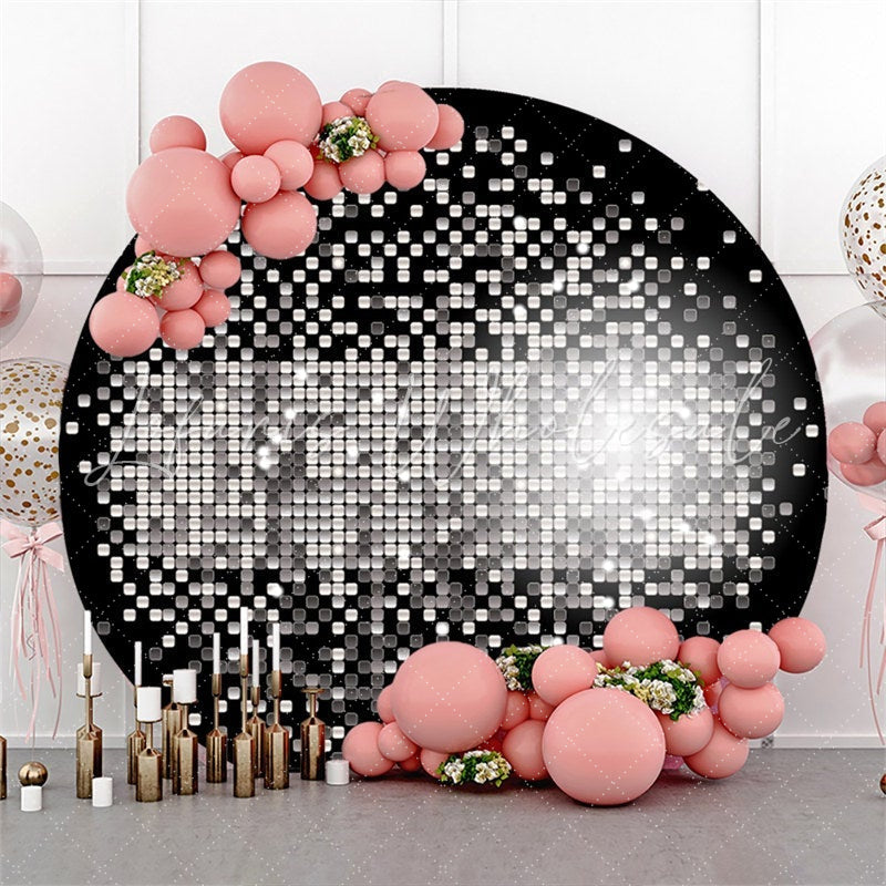 Lofaris Sliver And Black Bokeh Round Birthday Party Backdrop