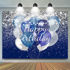 Lofaris Sliver And Navy Blue Glitter Balloons Birthday Backdrop