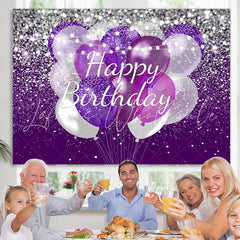 Lofaris Silver And Purple Glitter Balloons Birthday Backdrop