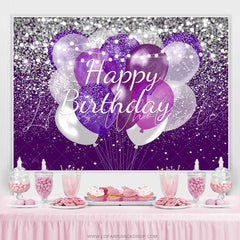 Lofaris Silver And Purple Glitter Balloons Birthday Backdrop