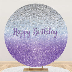 Lofaris Silver And Purple Glitter Round Happy Birthday Backdrop