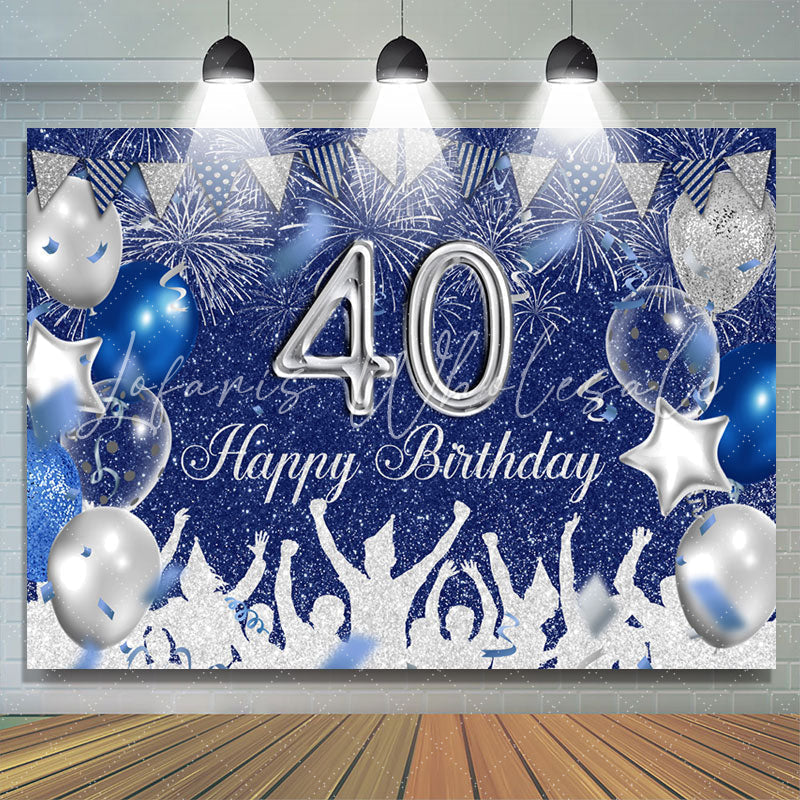 Lofaris Silver And Royal Blue Glitter Happy 40th Birthday Backdrop