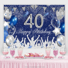 Lofaris Silver And Royal Blue Glitter Happy 40th Birthday Backdrop