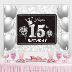 Lofaris Silver Balloons Bokeh Glitter 15th Birthday Backdrop