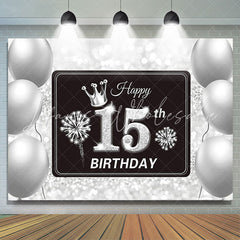 Lofaris Silver Balloons Bokeh Glitter 15th Birthday Backdrop