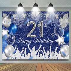 Lofaris Silver Blue Glitter Balloons 21th Birthday Backdrop