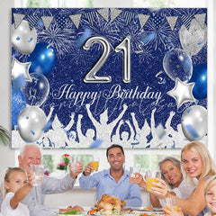 Lofaris Silver Blue Glitter Balloons 21th Birthday Backdrop