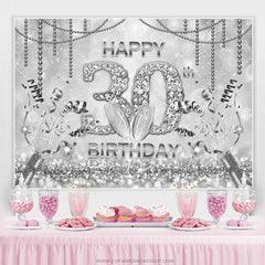 Lofaris Silver Bokeh Diamonds Happy 30th Birthday Party Backdrop