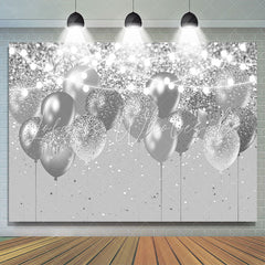 Lofaris Silver Bokeh Glitter Balloons Happy Birthday Backdrop