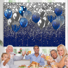 Lofaris Silver Bokeh Glitter Blue Balloons Birthday Backdrop