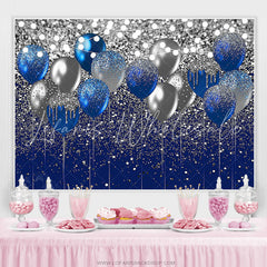 Lofaris Silver Bokeh Glitter Blue Balloons Birthday Backdrop