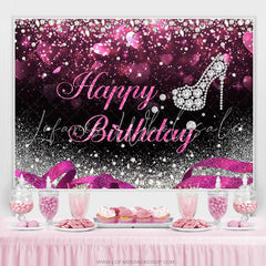 Lofaris Silver Bokeh Glitter Diamond Hot Pink Birthday Backdrop