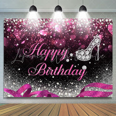 Lofaris Silver Bokeh Glitter Diamond Hot Pink Birthday Backdrop