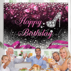 Lofaris Silver Bokeh Glitter Diamond Hot Pink Birthday Backdrop