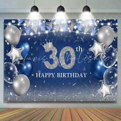 Lofaris Silver Glitter Ballon And Blue 30th Birthday Backdrop