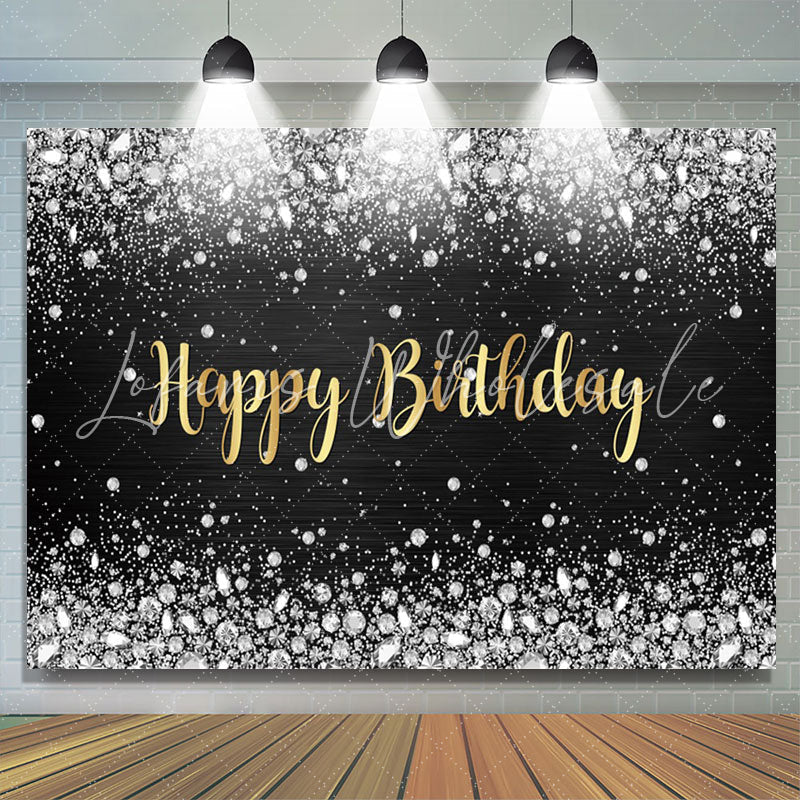 Lofaris Sliver Glitter Diamond Gold Letter Birthday Backdrop