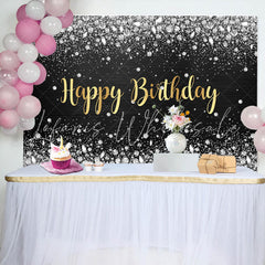 Lofaris Sliver Glitter Diamond Gold Letter Birthday Backdrop