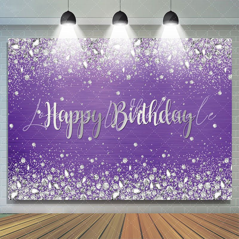 Lofaris Sliver Glitter Diamond Purple Birthday Backdrop