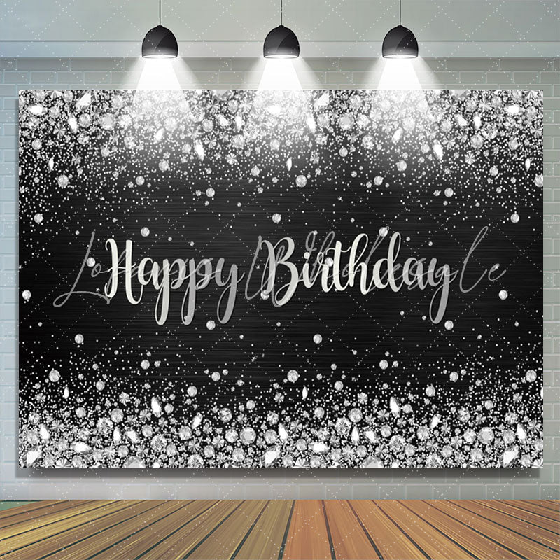 Lofaris Sliver Glitter Diamonds Black Birthday Backdrop