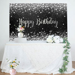 Lofaris Sliver Glitter Diamonds Black Birthday Backdrop