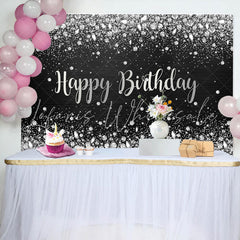 Lofaris Sliver Glitter Diamonds Black Birthday Backdrop