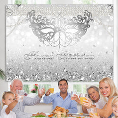 Lofaris Silver Glitter Diamonds Bokeh Mask Birthday Backdrop