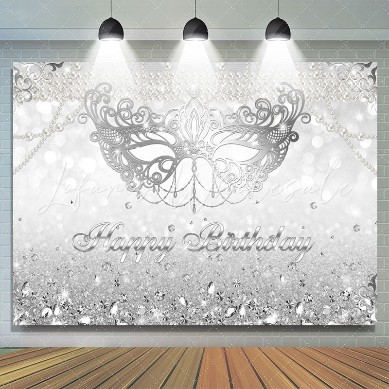 Lofaris Silver Glitter Diamonds Bokeh Mask Birthday Backdrop