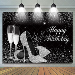 Lofaris Silver Glitter High Heels Wine Glass Birthday Backdrop