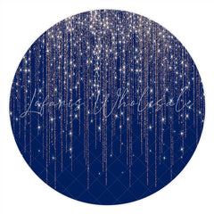 Lofaris Sliver Glitter Navy Blue Round Birthday Party Backdrop