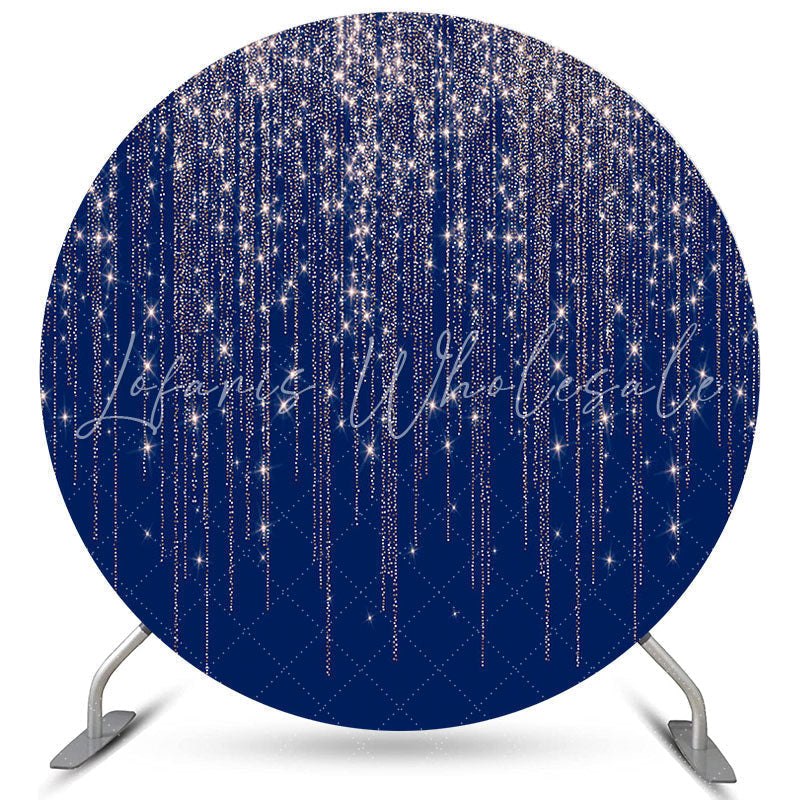 Lofaris Sliver Glitter Navy Blue Round Birthday Party Backdrop