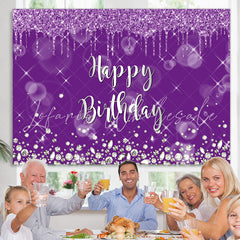 Lofaris Silver Glitter Purple Blur Happy Birthday Backdrop