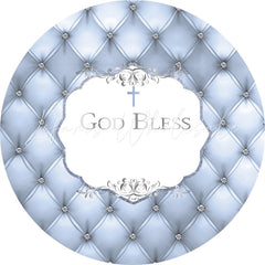 Lofaris Silver Glitter Round God Bless Baby Shower Backdrop