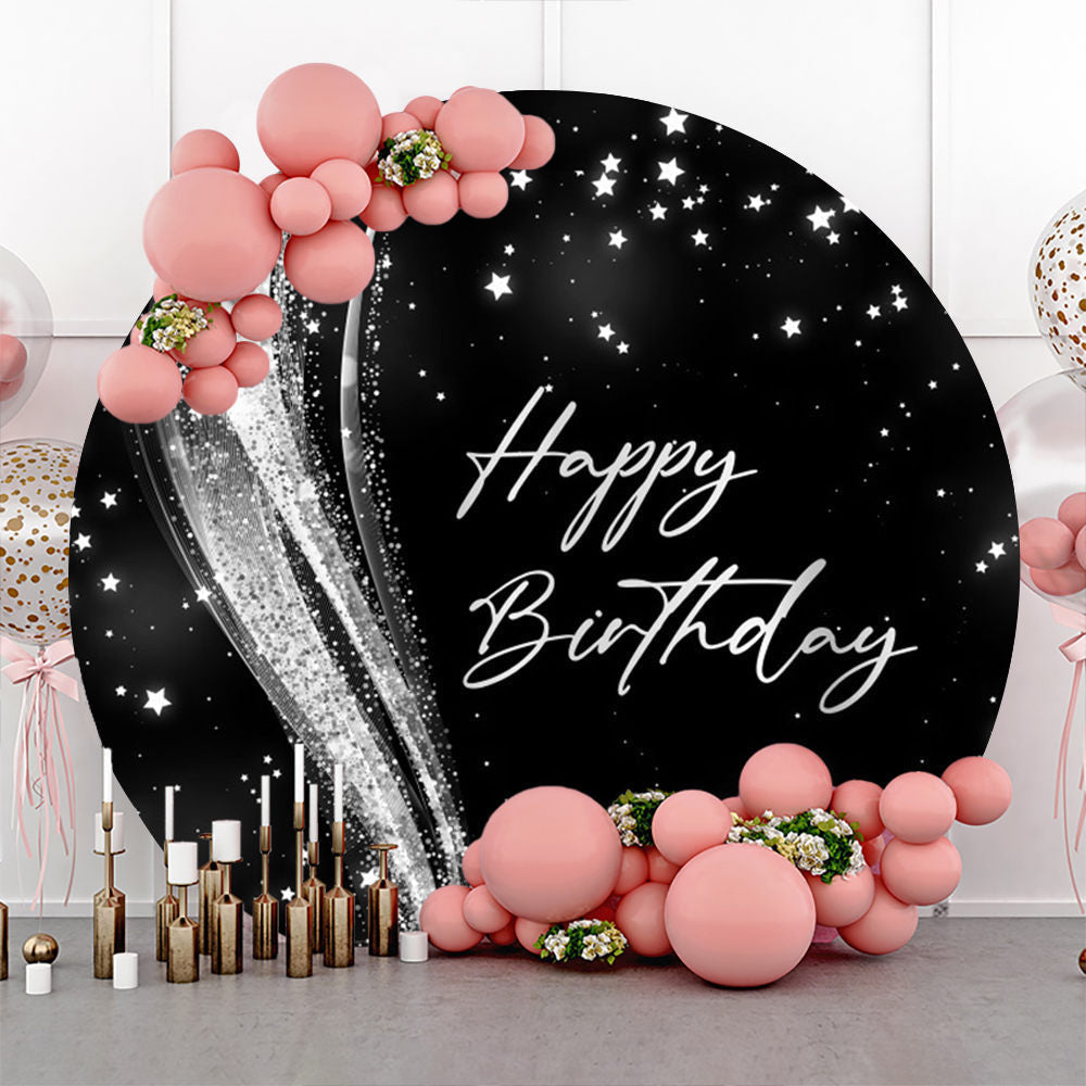 Lofaris Sliver Glitter Star Night Sky Round Birthday Backdrop