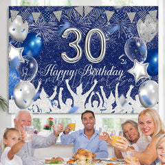 Lofaris Silver Navy Blue Glitter Balloons 30th Birthday Backdrop