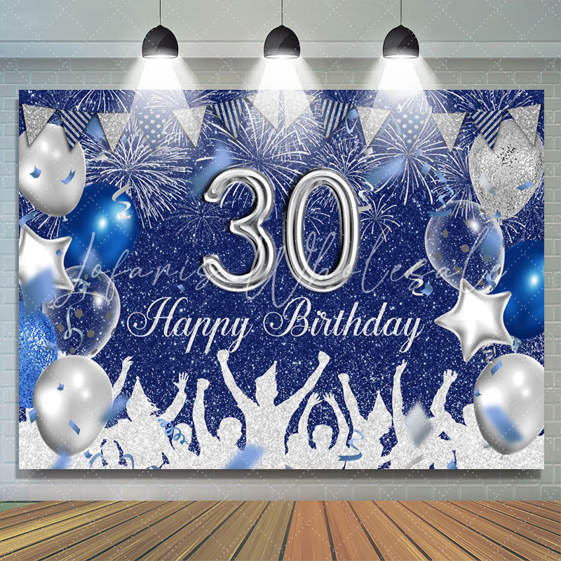 Lofaris Silver Navy Blue Glitter Balloons 30th Birthday Backdrop