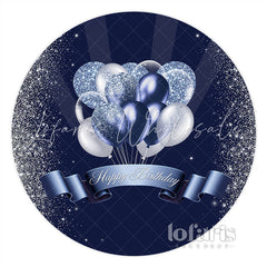 Lofaris Silver Navy Blue Glitter Balloons Round Birthday Backdrop