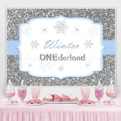 Lofaris Silver Winter Onederland Snowflake Birthday Backdrop for kids