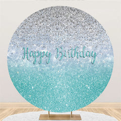 Lofaris Silver With Cyan Round Glitter Happy Birthday Backdrop