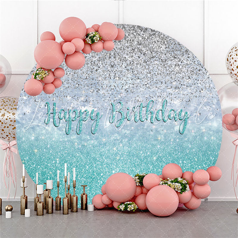 Lofaris Silver With Cyan Round Glitter Happy Birthday Backdrop