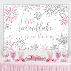 Lofaris Silver With Pink Snowflake Theme Baby Shower Backdrop