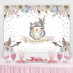 Lofaris Small blue owl flowers happy birthday photo Backdrop