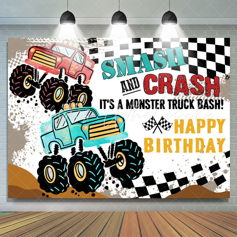 Lofaris Smash Crash Truck Bash Birthday Backdrop For Boys