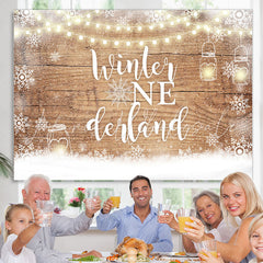 Lofaris Snowflake Winter Onederland Wooden Birthday Backdrop