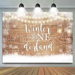 Lofaris Snowflake Winter Onederland Wooden Birthday Backdrop