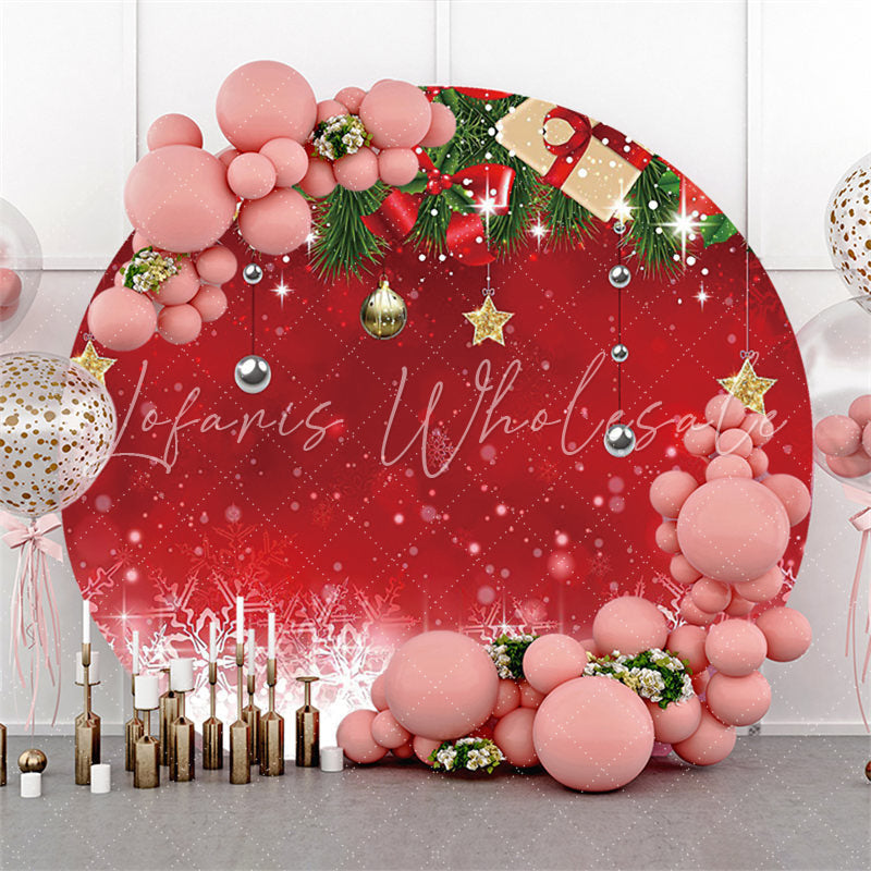 Lofaris Snowflake With Christmas Ball And Gift Round Backdrop