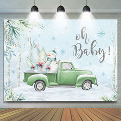 Lofaris Snowman On The Truck Winter Theme Baby Shower Backdrop