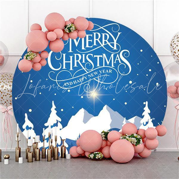 Lofaris Snowmountain Blue Round Chrismas And New Year Backdrop