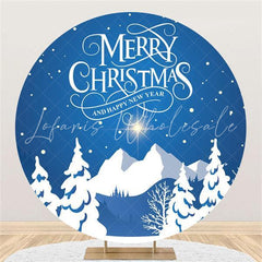 Lofaris Snowmountain Blue Round Chrismas And New Year Backdrop